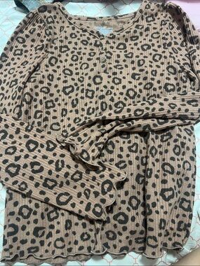 Cat & Jack Brown and Black Leopard Waffle Henley